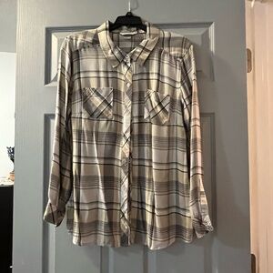Christopher & Banks Black and Cream Plaid Shirt
